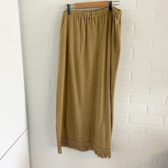 Vintage Knit Maxi skirt Fringe Tan Native Country Boho Western Nina Leonard L - Picture 4 of 12
